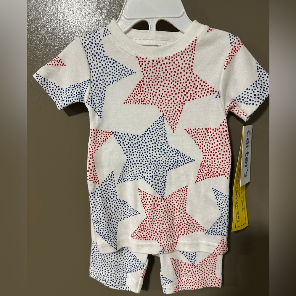 CARTER'S 12 Month 2 Piece Red & Blue Star Print Pajamas Shorts & Top Unisex NWT